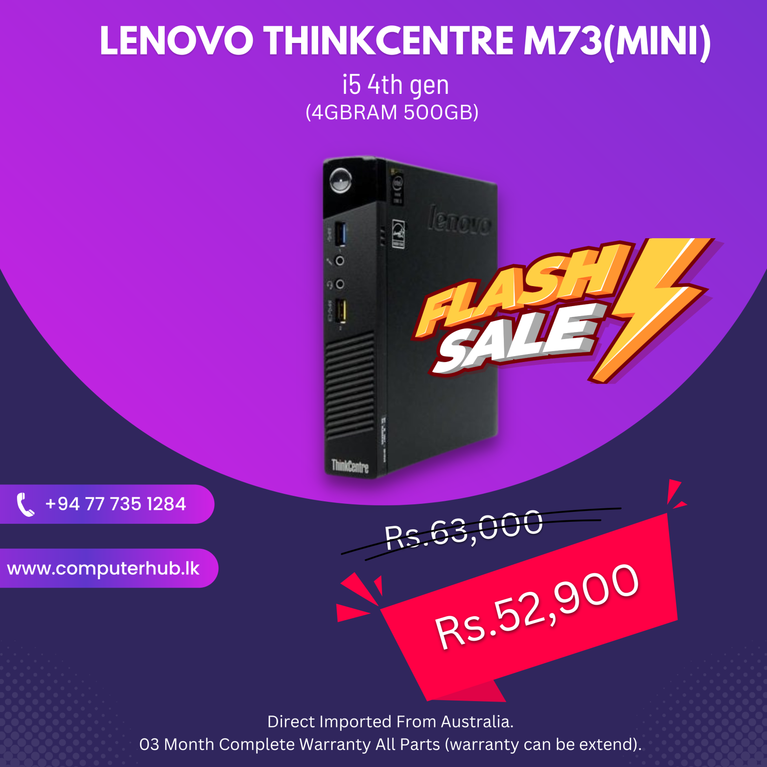 Lenovo Thinkcentre M73 (mini) Australian Imported Used Computers